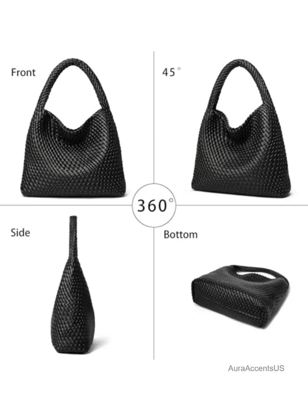 Large Woven Hobo Shoulder Bag Faux Leather Vegan PU Tote